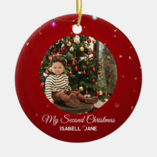 Second Christmas Custom Family Photo Text Template Ceramic Ornament