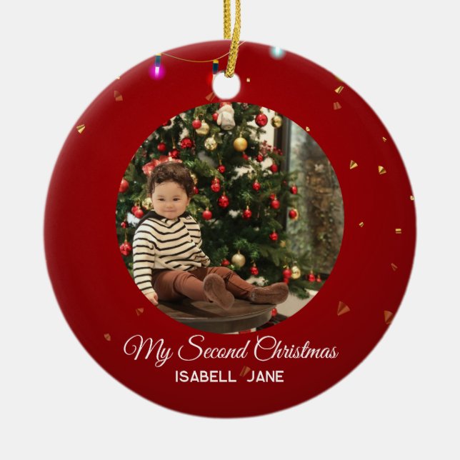 Second Christmas Custom Family Photo Text Template Ceramic Ornament (Front)