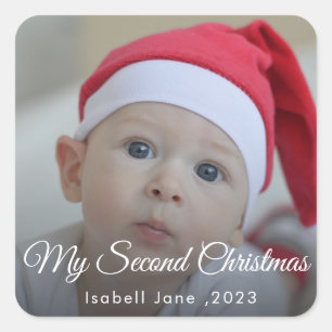Second Christmas Custom Family Photo Text Template Square Sticker