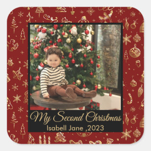 Second Christmas Custom Family Photo Text Template Square Sticker