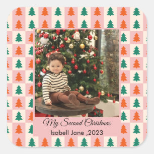 Second Christmas Custom Family Photo Text Template Square Sticker