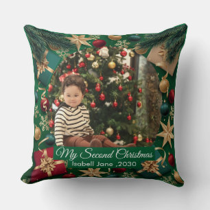 Second Christmas Custom Family Photo Text Template Throw Pillow