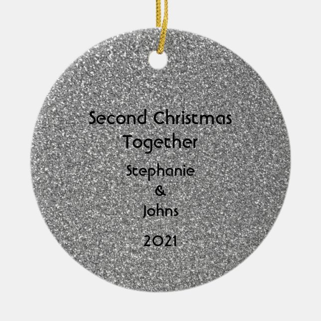 Second Christmas Together Black White Grey Glitter Ceramic Ornament (Front)