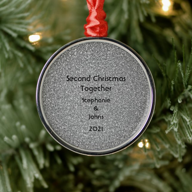 Second Christmas Together Black White Grey Glitter Metal Ornament (Tree)