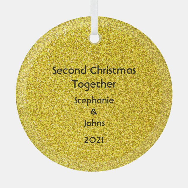 Second Christmas Together Glittery Golden Yellow Glass Ornament (Front)