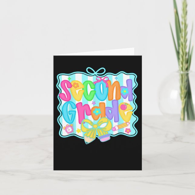 Second Grade Back To School 2nd Grade Coquette Tea Card (Front)