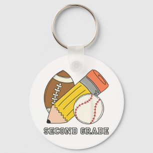 Second Grade Back To School Baseball Football Boys Keychain