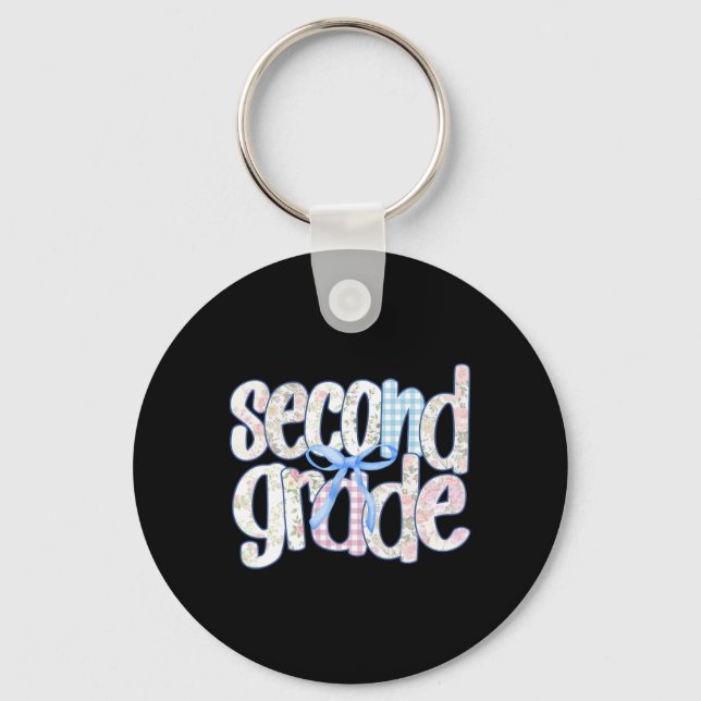 Second Grade Coquette Bow Teachers Kids First Day  Keychain (Front)