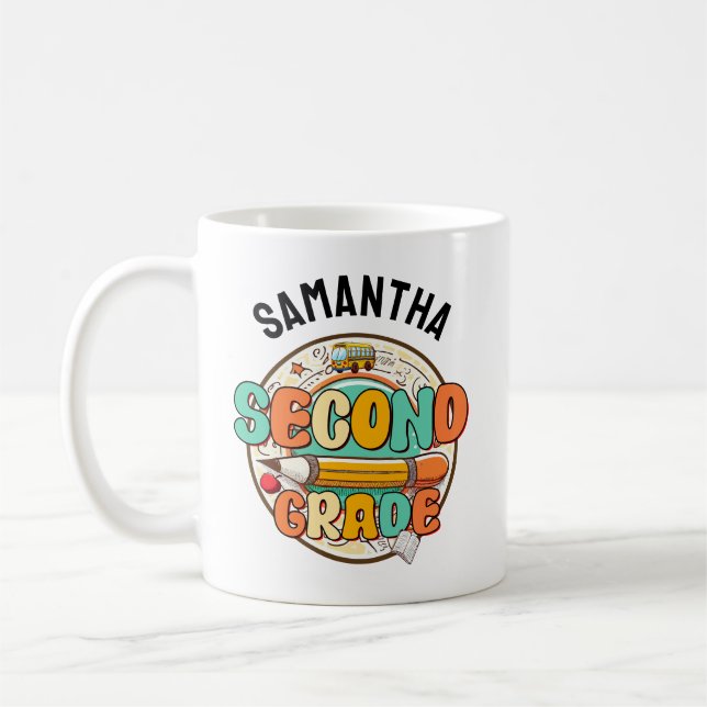 Second Grade – Cute Back to School Supplies Notebo Coffee Mug (Left)