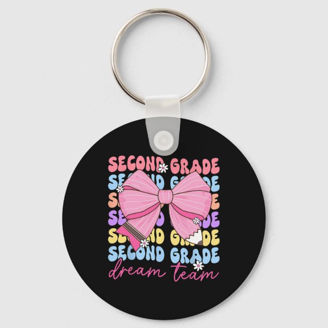 Second Grade Dream Team Teacher Bow Back To School Keychain (Front)