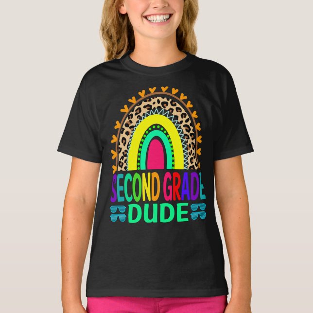 Second Grade Dude Rainbow Leopard Back To School  T-Shirt (Front)