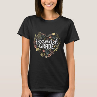 Second Grade Floral Heart Back To School Teacher G T-Shirt