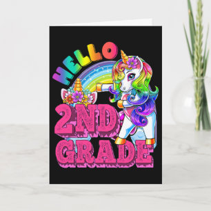 Second Grade Flossing Unicorn Kids Hello 2nd Grade Card