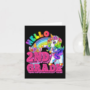 Second Grade Flossing Unicorn Kids Hello 2nd Grade Card