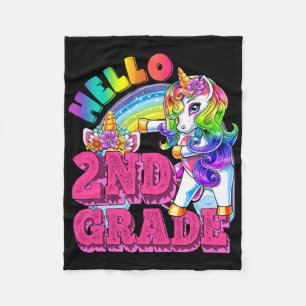 Second Grade Flossing Unicorn Kids Hello 2nd Grade Fleece Blanket