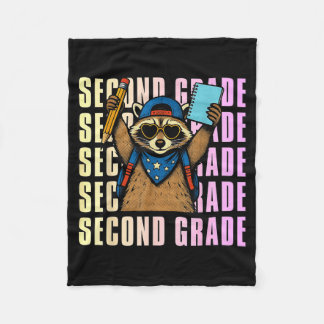 Second Grade Funny Raccoon Back To School 2nd Fleece Blanket