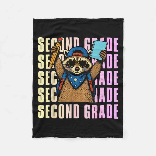 Second Grade Funny Raccoon Back To School 2nd Fleece Blanket (Front)