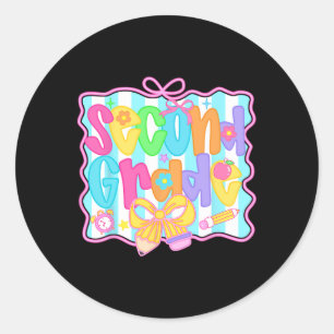 Second Grade Girls Back To School Bow Cute Coquett Classic Round Sticker