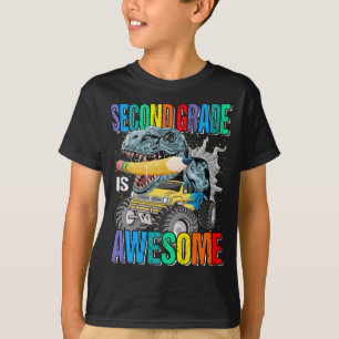 Second Grade Is Awesome Monster Truck Dinosaur T-Shirt