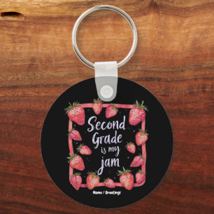 Second Grade is My Jam Strawberry Funny Teacher Keychain