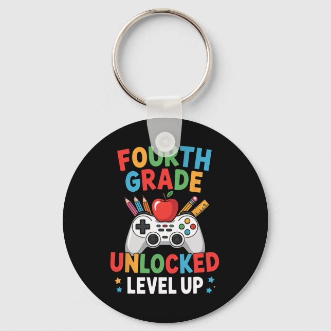 Second Grade Level Unlocked Funny Gamer Boys Ck To Keychain (Front)
