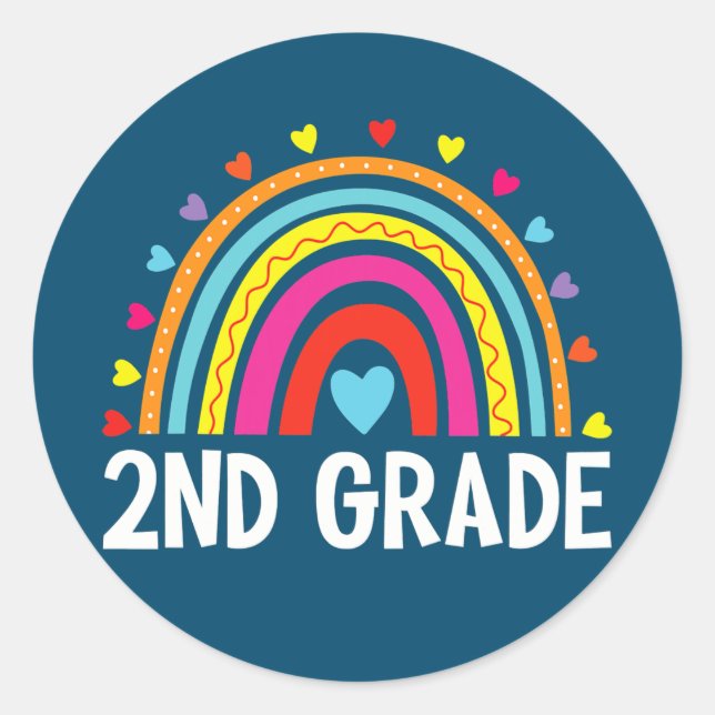 Second Grade Rainbow Back To School Team 2nd Classic Round Sticker (Front)