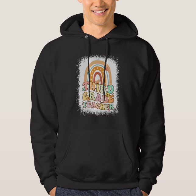 Second Grade Rainbow Bleached Retro Back To School Hoodie (Front)