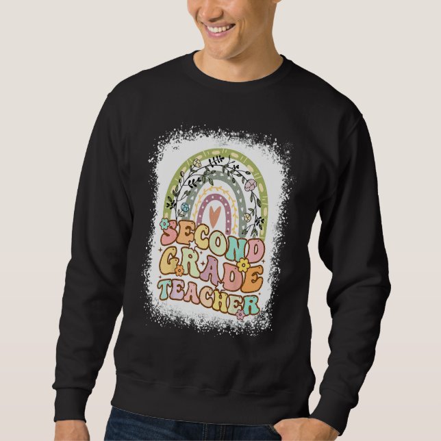 Second Grade Rainbow Bleached Retro Back To School Sweatshirt (Front)