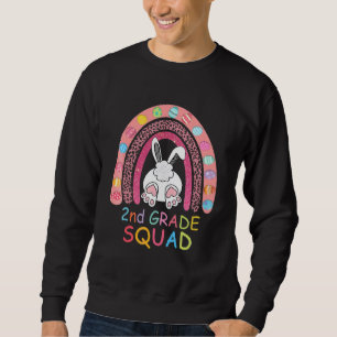 Second Grade Rainbow Bunny Boy Girl Teacher Squad  Sweatshirt