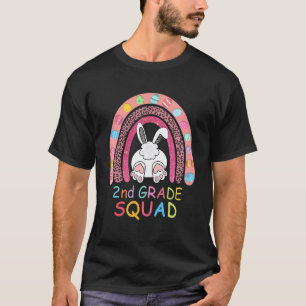 Second Grade Rainbow Bunny Boy Girl Teacher Squad  T-Shirt