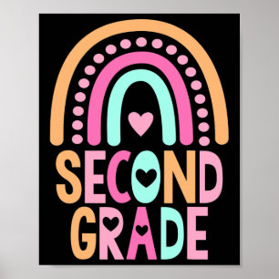 Second Grade Rainbow Girls Boys Teacher Cute 2nd G Poster