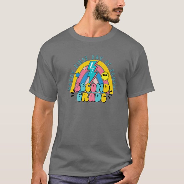 Second Grade Rainbow Light Bolt Happy First Day Of T-Shirt (Front)