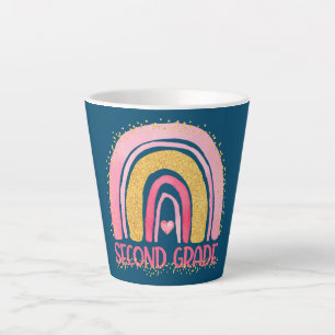 Second Grade Rainbow Watercolor Teacher Kids Back Latte Mug