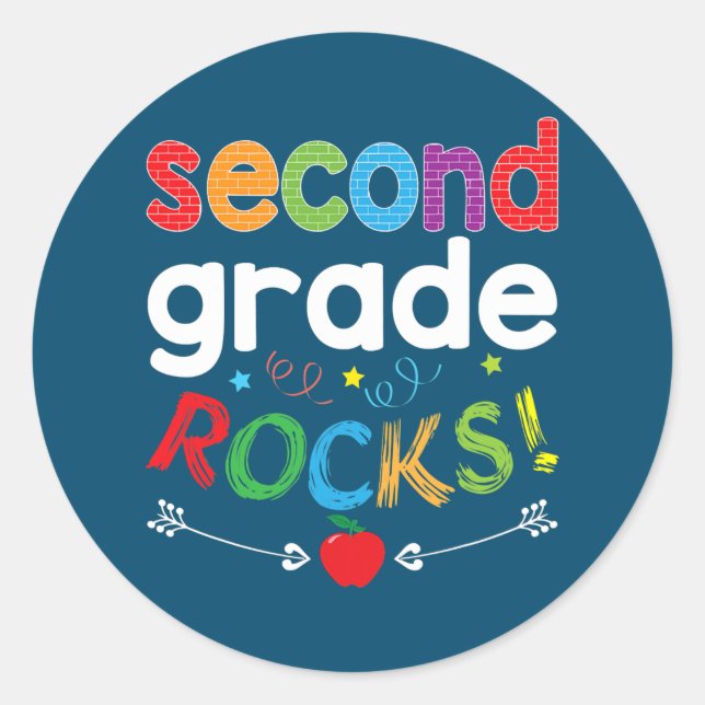 Second Grade Rocks 2nd Grader Teacher Back To Classic Round Sticker (Front)