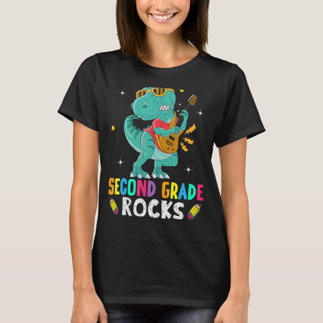 Second Grade Rocks Rex Dino Back To School Teacher T-Shirt (Front)