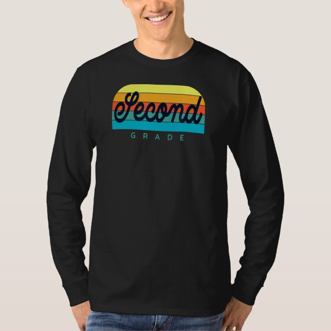 Second Grade Teacher 2nd Grader Retro Rainbow Back T-Shirt (Front)