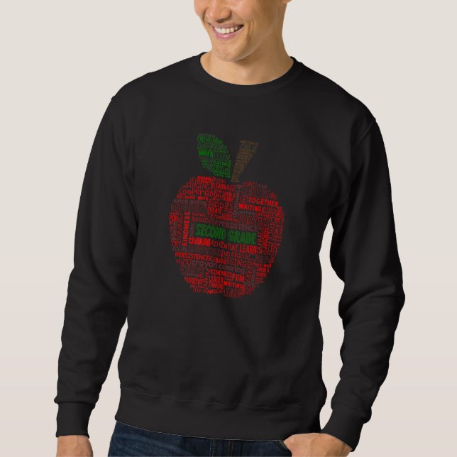 Second Grade Teacher Apple Typography Back To Scho Sweatshirt (Front)