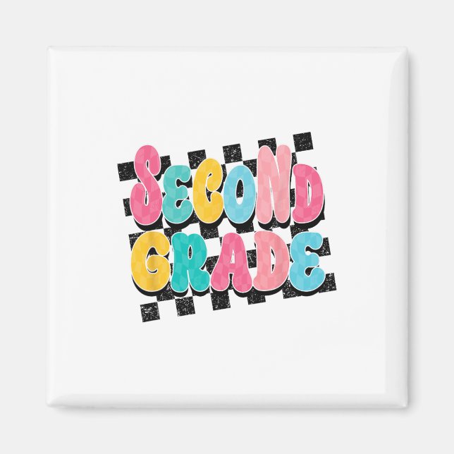 Second Grade Teacher Back To School Chequered Prin Magnet (Front)