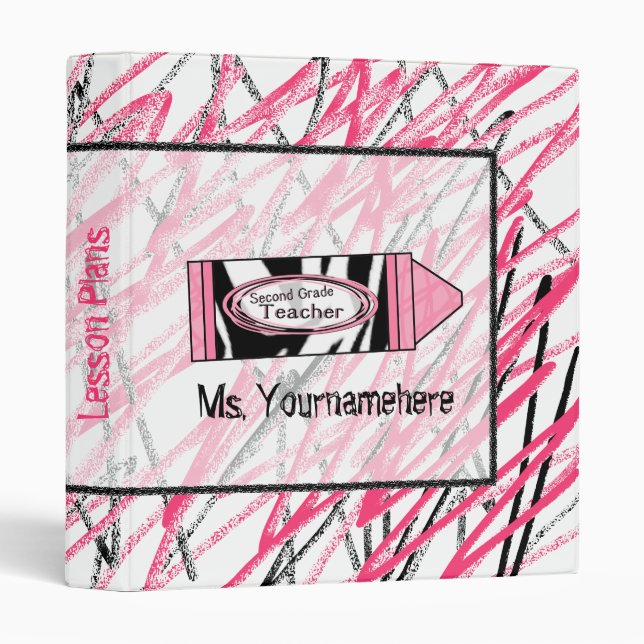 Second Grade Teacher Binder - Zebra Print Crayon (Front/Spine)