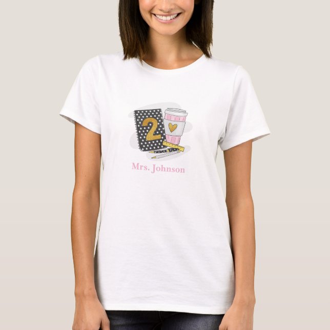 Second Grade Teacher Black Preppy Notebook Coffee T-Shirt (Front)