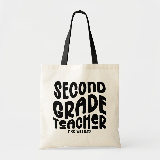 Second Grade Teacher Black Typography Custom Tote Bag (Front)