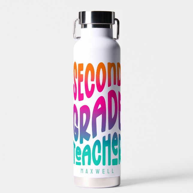 Second Grade Teacher Colorful Ombre Water Bottle (Front)