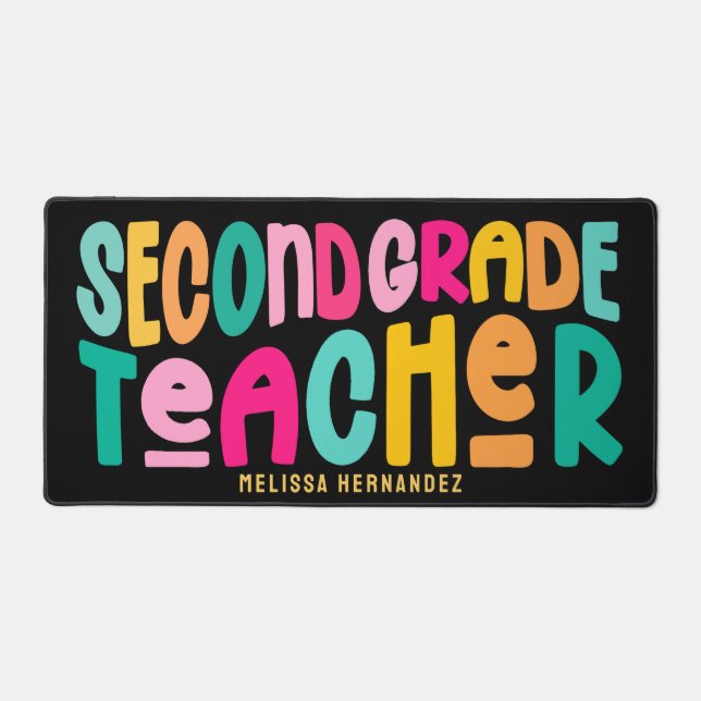 Second Grade Teacher Colorful Text Design  Desk Mat (Front)