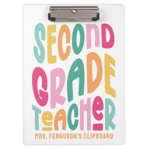 Second Grade Teacher Colorful Typography Design  Clipboard