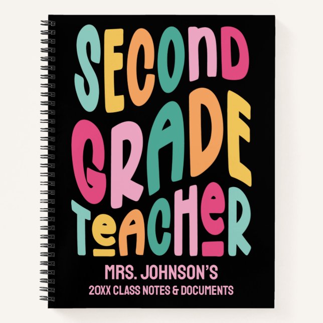 Second Grade Teacher Colourful Typography Notebook (Front)