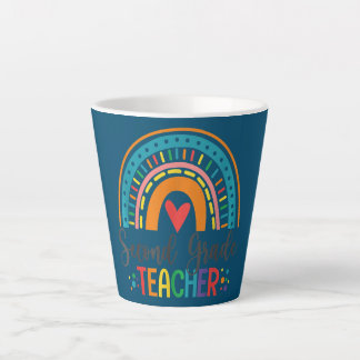 Second Grade Teacher Funny Colourful Rainbow Back Latte Mug