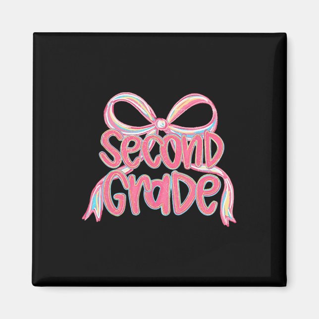 Second Grade Teacher Girly Pink Coquette Bow Back  Magnet (Front)