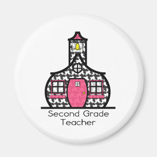 Second Grade Teacher Houndstooth Schoolhouse Magnet