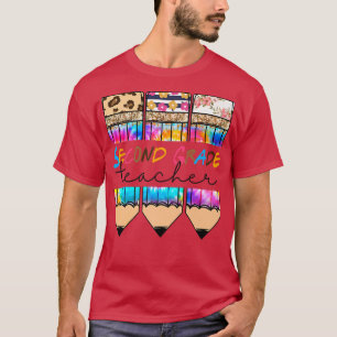 Second Grade Teacher Leopard Tie Dye Pencil Back T T-Shirt