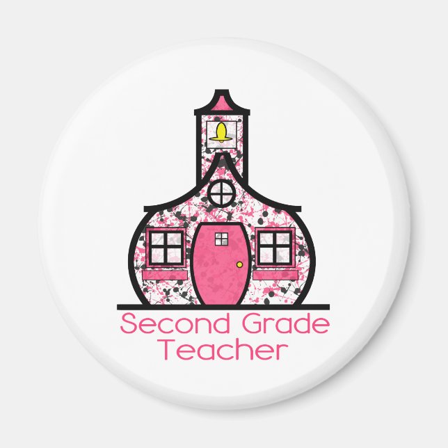 Second Grade Teacher Paint Splatter Schoolhouse Magnet (Front)